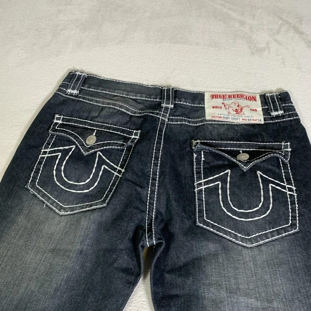 True Religion Bobby Super T Jeans Mens 40x34 Gray Dark Wash Straight USA Made